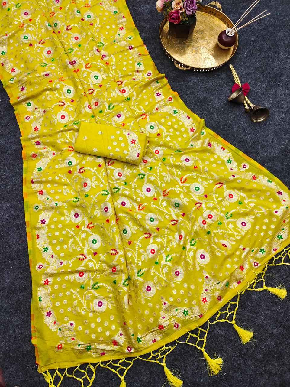 PURE KHADI GEORGETTE SILK JAAL ZARI WEAVING SAREE