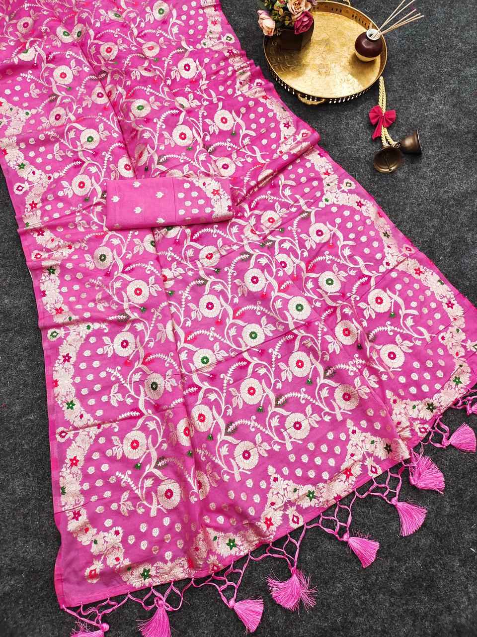 PURE KHADI GEORGETTE SILK JAAL ZARI WEAVING SAREE