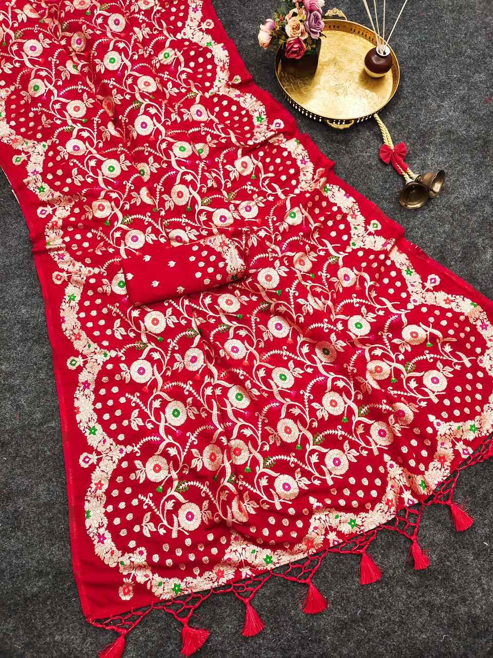 PURE KHADI GEORGETTE SILK JAAL ZARI WEAVING SAREE