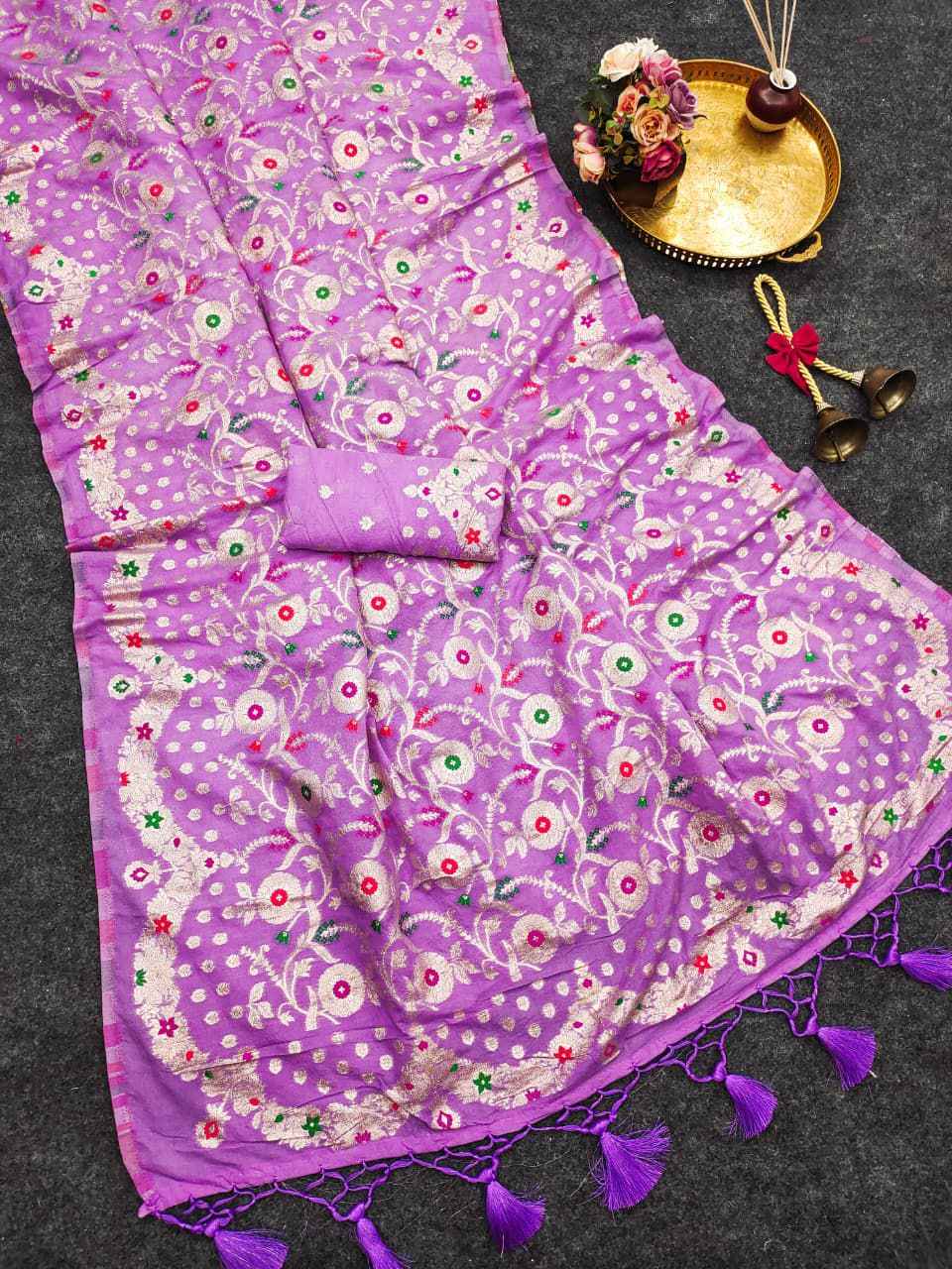 PURE KHADI GEORGETTE SILK JAAL ZARI WEAVING SAREE