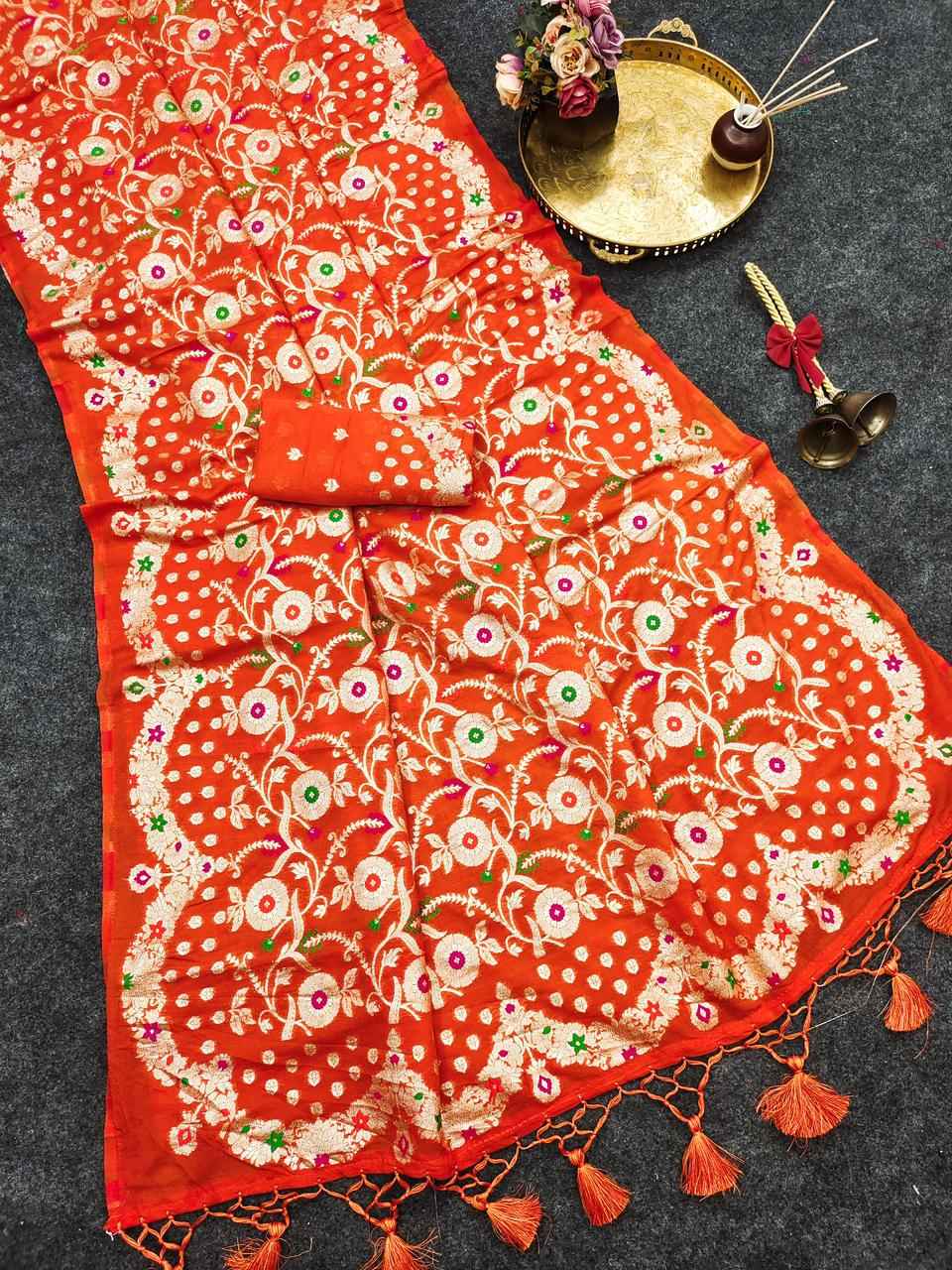 PURE KHADI GEORGETTE SILK JAAL ZARI WEAVING SAREE