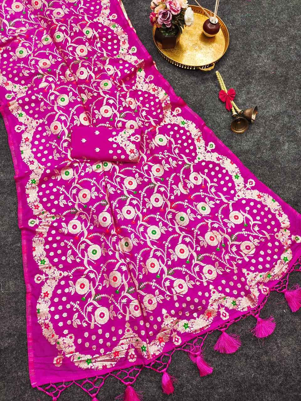PURE KHADI GEORGETTE SILK JAAL ZARI WEAVING SAREE
