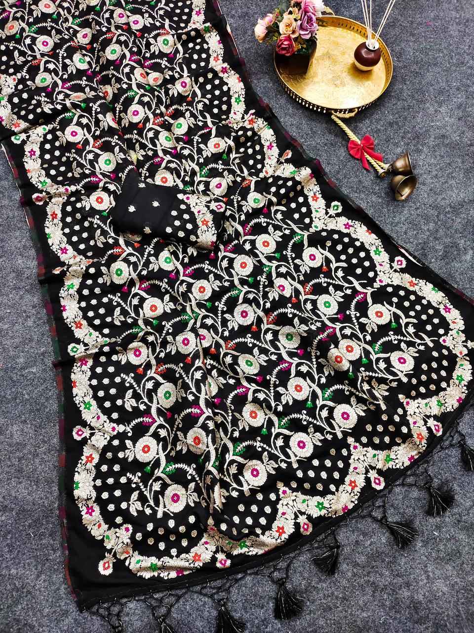 PURE KHADI GEORGETTE SILK JAAL ZARI WEAVING SAREE