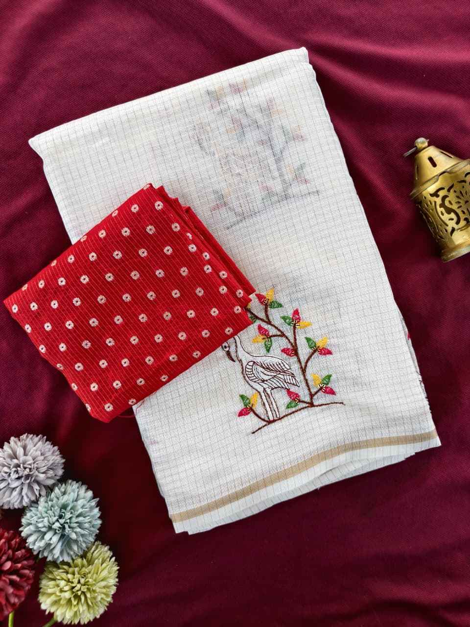 PURE KOTA EMBROIDED MOTTIFS SAREE 