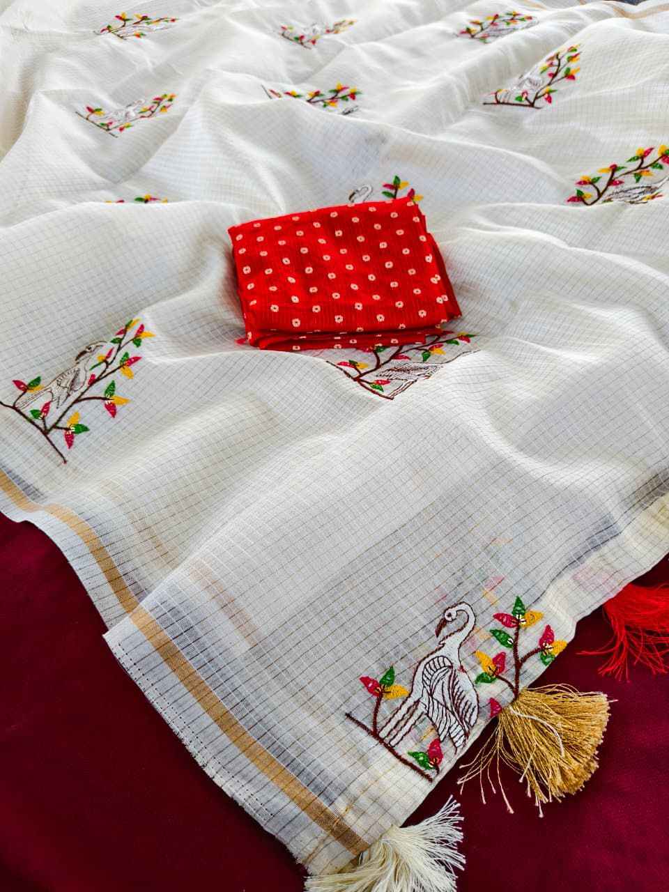 PURE KOTA EMBROIDED MOTTIFS SAREE 