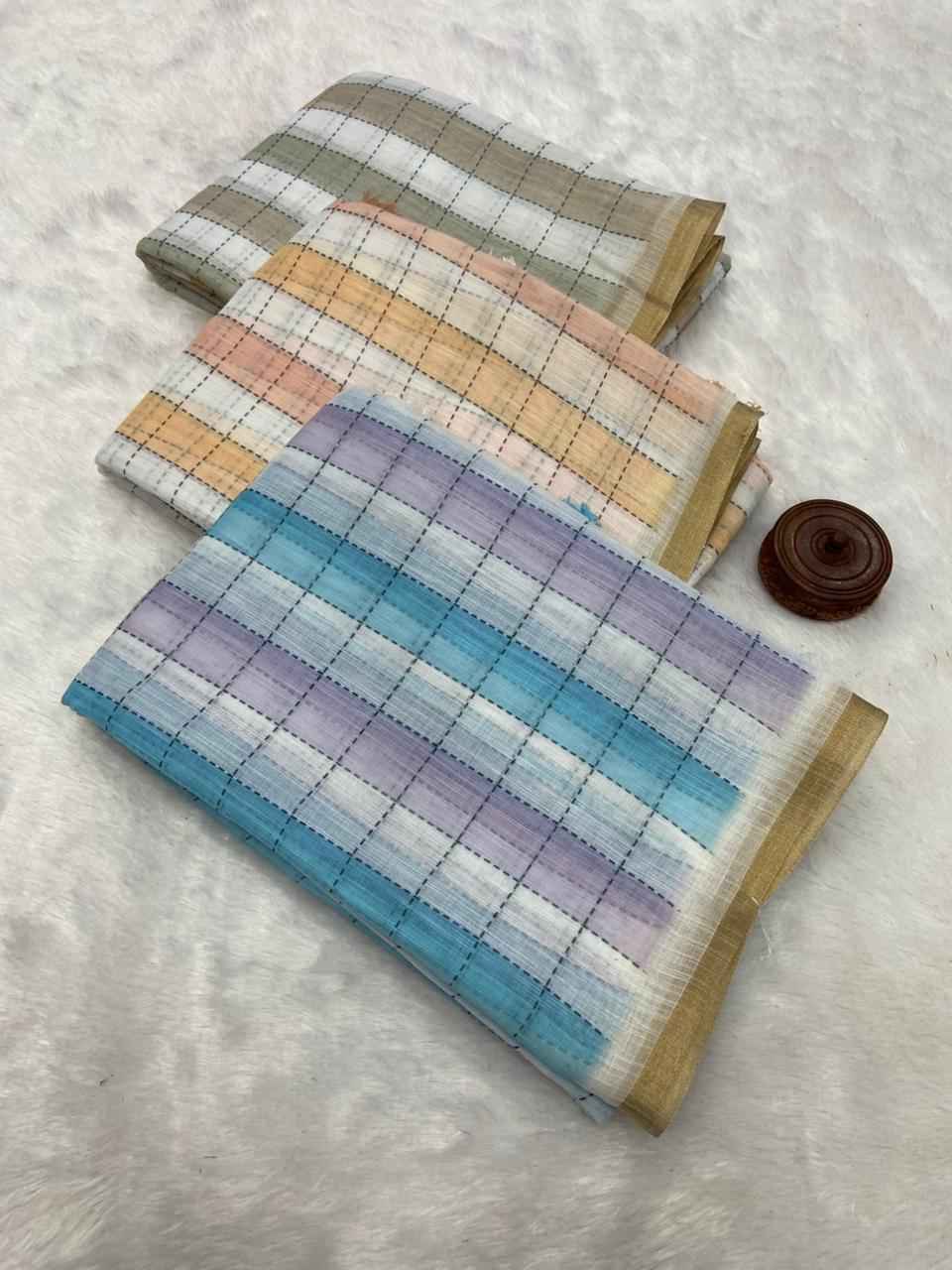 PURE LINEN COTTON DIGITAL PRINTED ZARI BORDER SAREE 