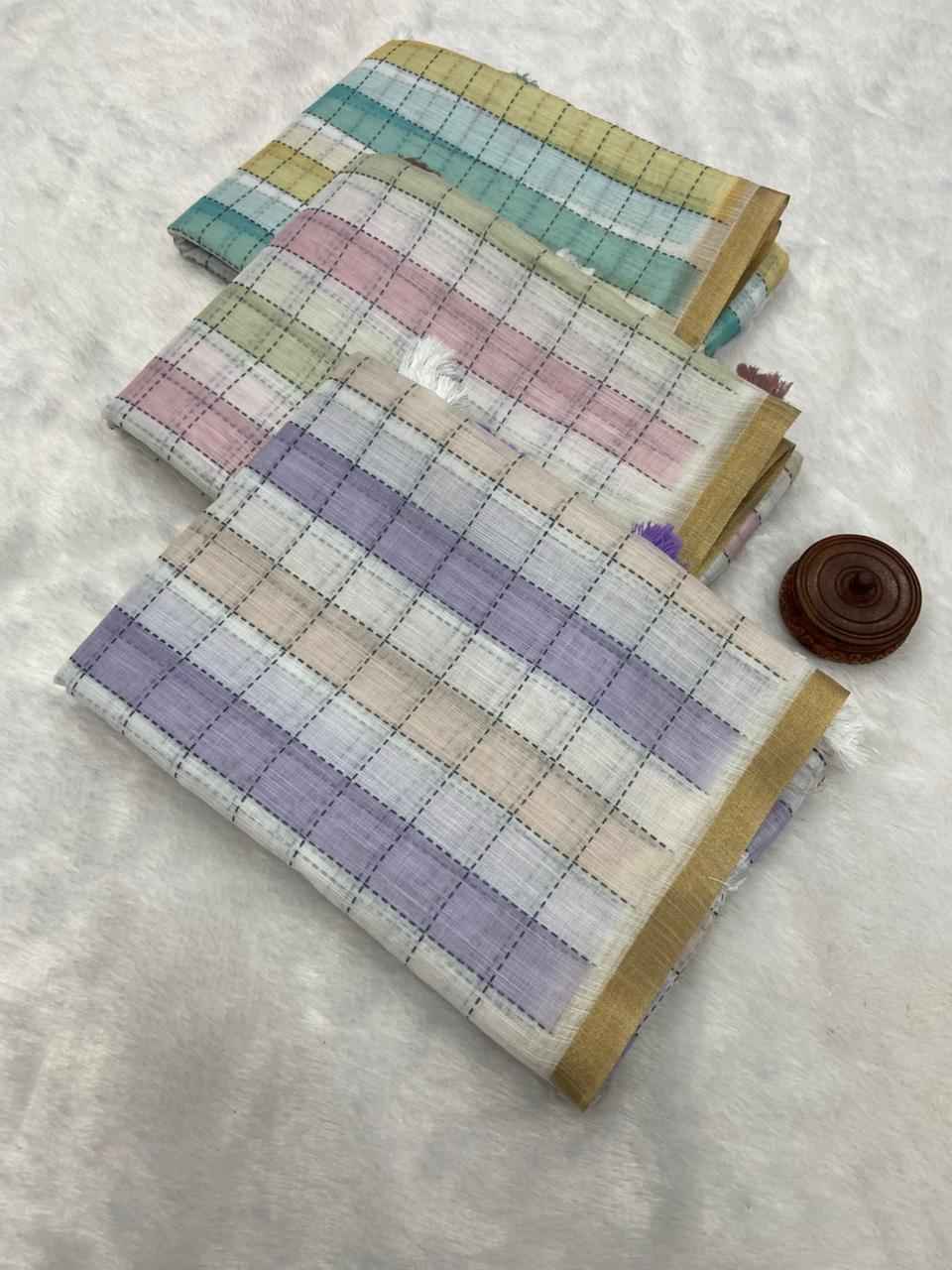 PURE LINEN COTTON DIGITAL PRINTED ZARI BORDER SAREE 