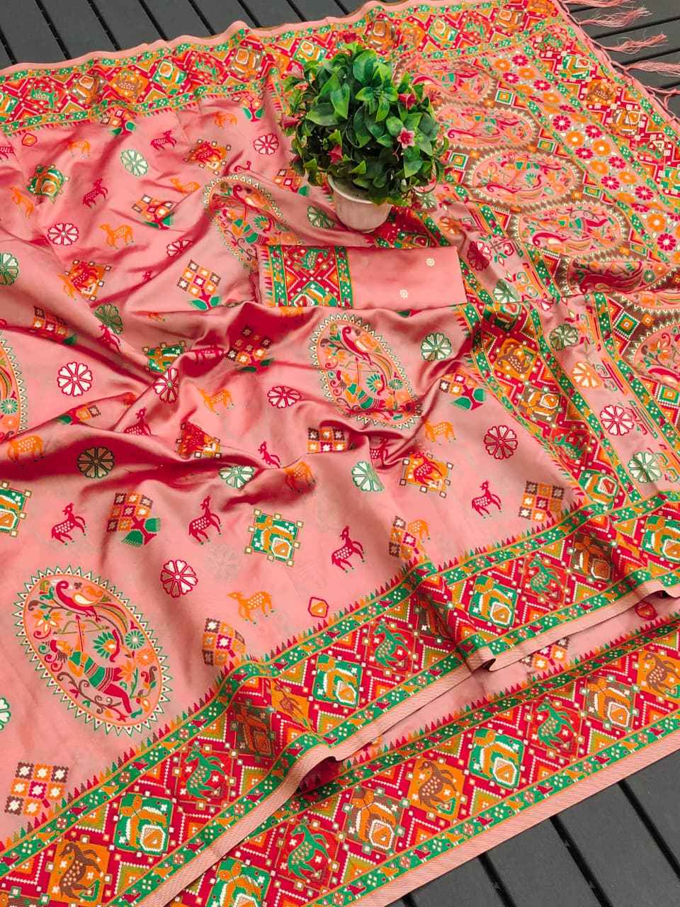  PURE SOFT KASHMIRI PASHMINA SILK MEENA WEAVING SAREE 