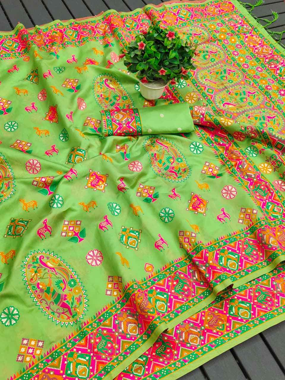  PURE SOFT KASHMIRI PASHMINA SILK MEENA WEAVING SAREE 