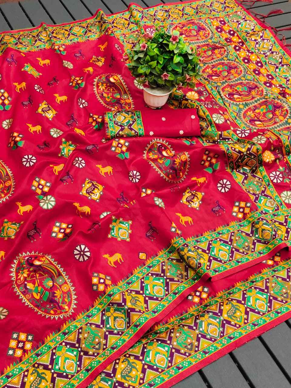  PURE SOFT KASHMIRI PASHMINA SILK MEENA WEAVING SAREE 
