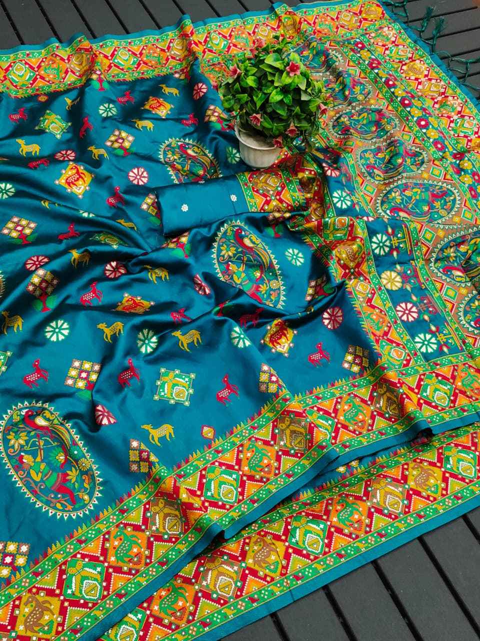  PURE SOFT KASHMIRI PASHMINA SILK MEENA WEAVING SAREE 