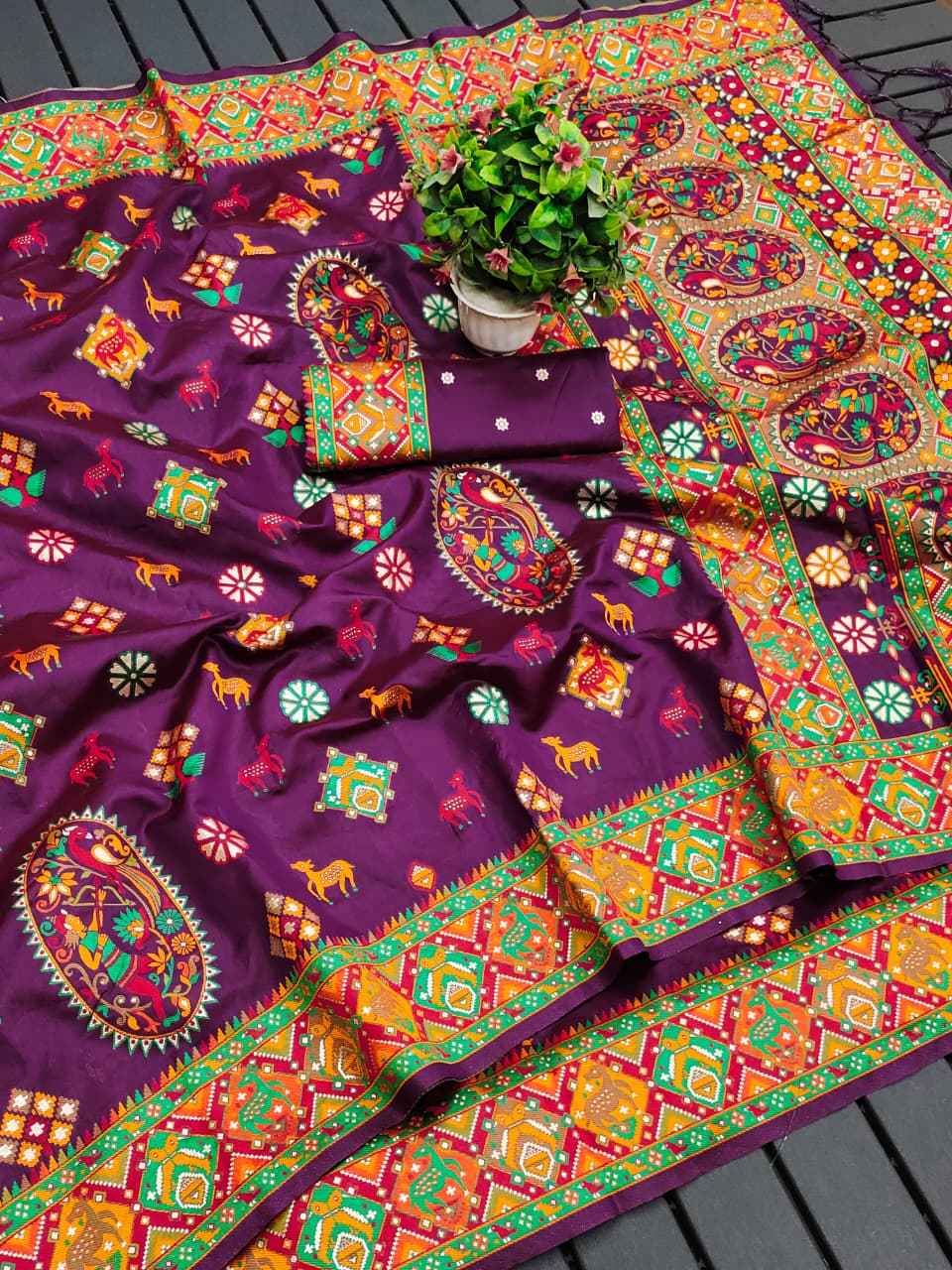  PURE SOFT KASHMIRI PASHMINA SILK MEENA WEAVING SAREE 