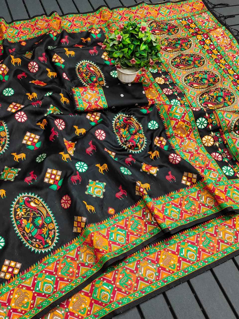  PURE SOFT KASHMIRI PASHMINA SILK MEENA WEAVING SAREE 