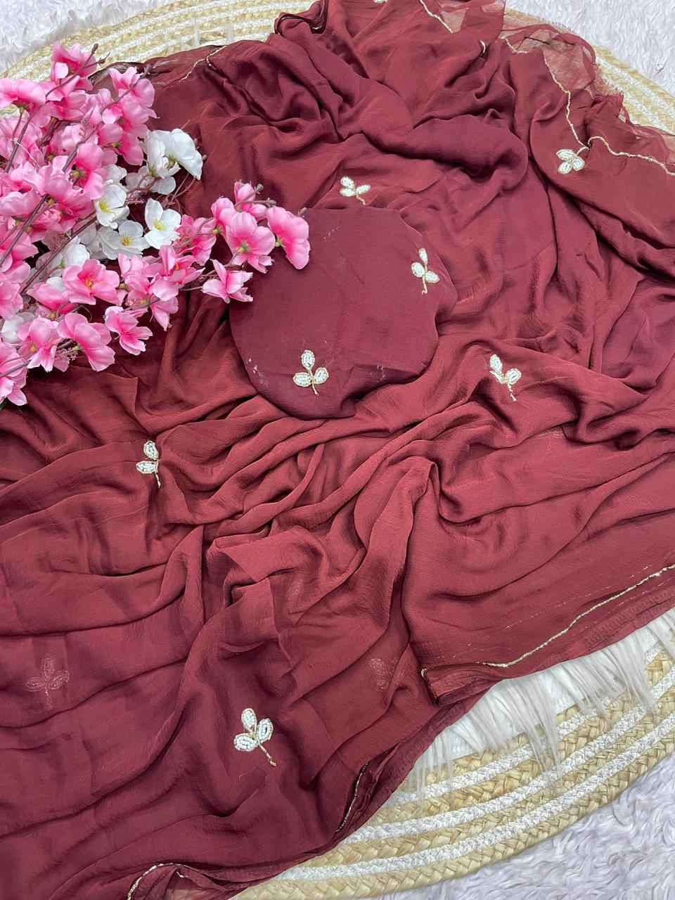 PURE SOFT NAZMIN CHIFFON CUT DANA WORK SAREE
