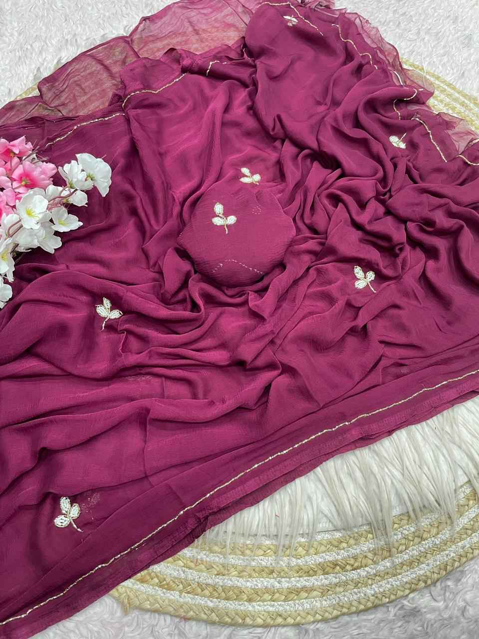 PURE SOFT NAZMIN CHIFFON CUT DANA WORK SAREE