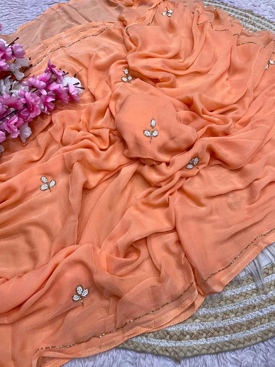 PURE SOFT NAZMIN CHIFFON CUT DANA WORK SAREE