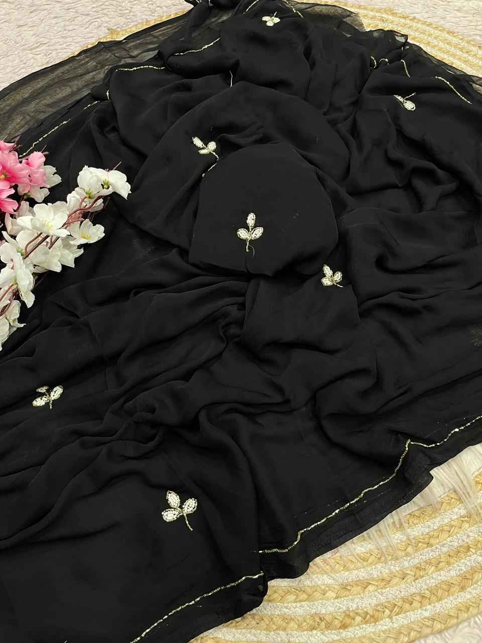 PURE SOFT NAZMIN CHIFFON CUT DANA WORK SAREE