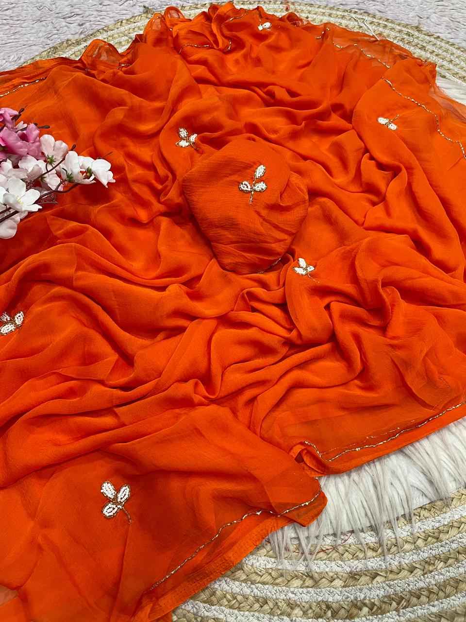 PURE SOFT NAZMIN CHIFFON CUT DANA WORK SAREE