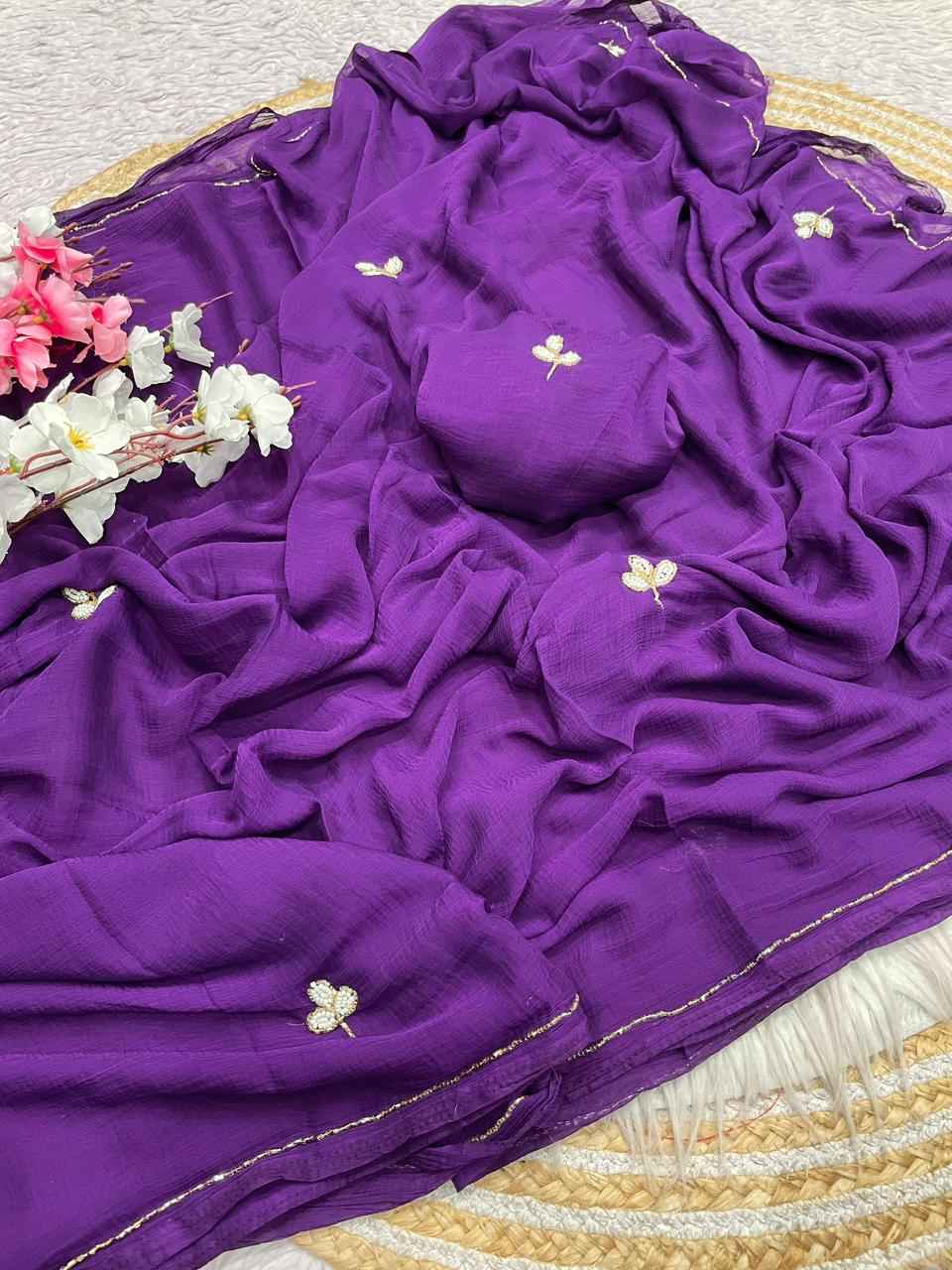 PURE SOFT NAZMIN CHIFFON CUT DANA WORK SAREE