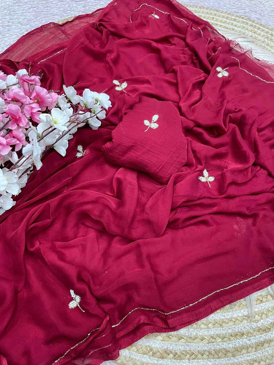 PURE SOFT NAZMIN CHIFFON CUT DANA WORK SAREE