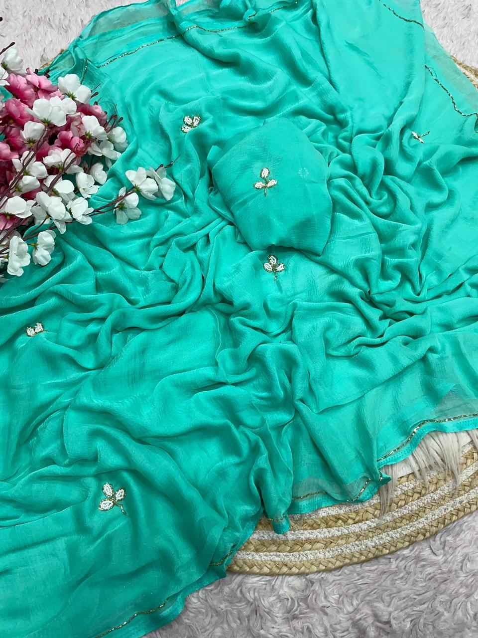 PURE SOFT NAZMIN CHIFFON CUT DANA WORK SAREE