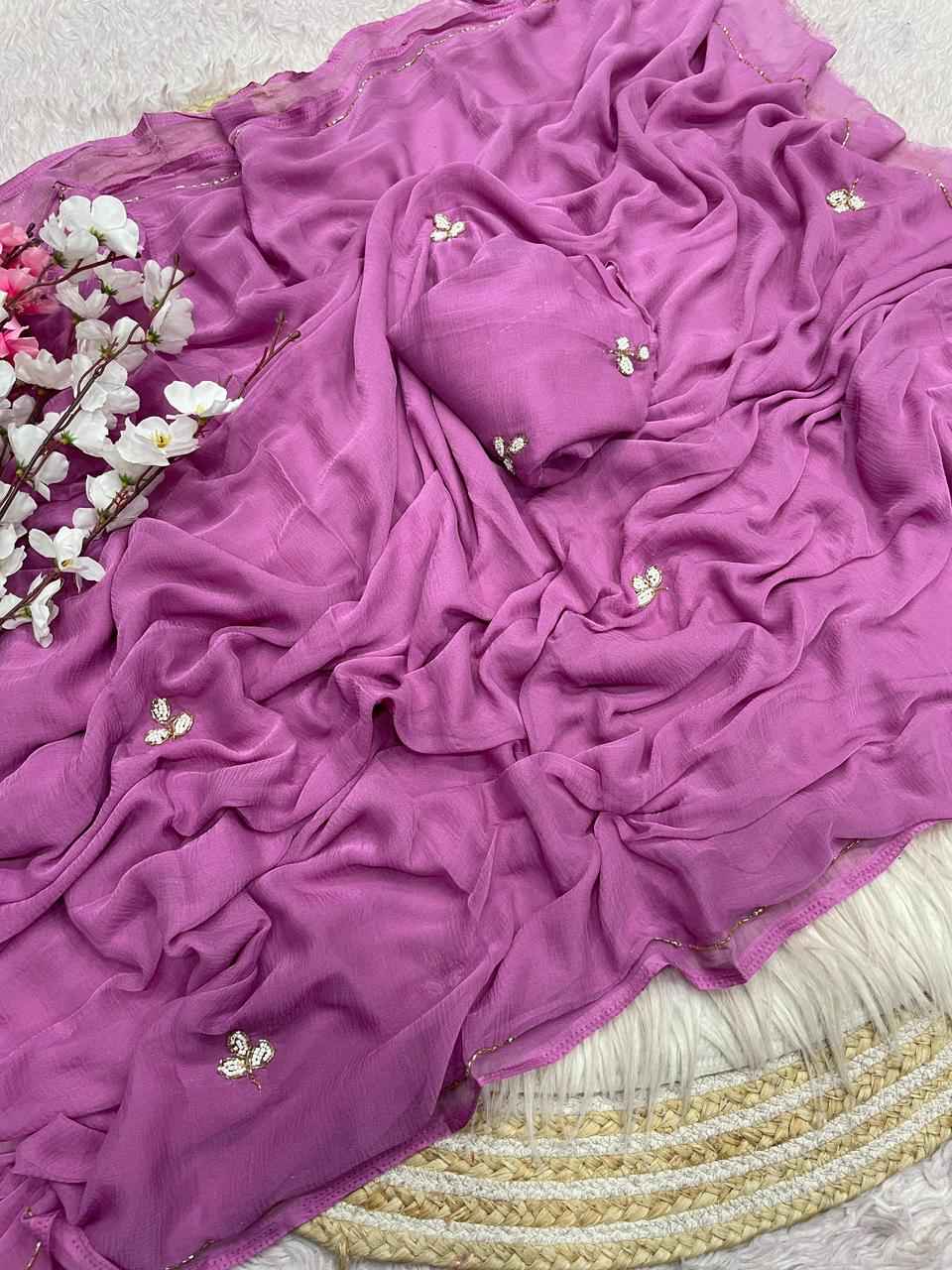 PURE SOFT NAZMIN CHIFFON CUT DANA WORK SAREE