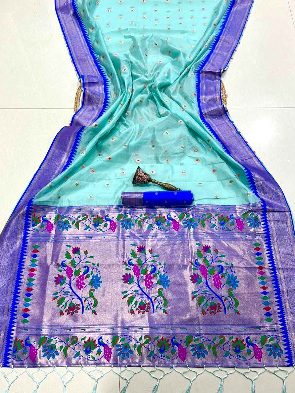  PURE SOFT ORGANZA BAMBOO SILK ZARI WEAVING PAITHANI SAREE 