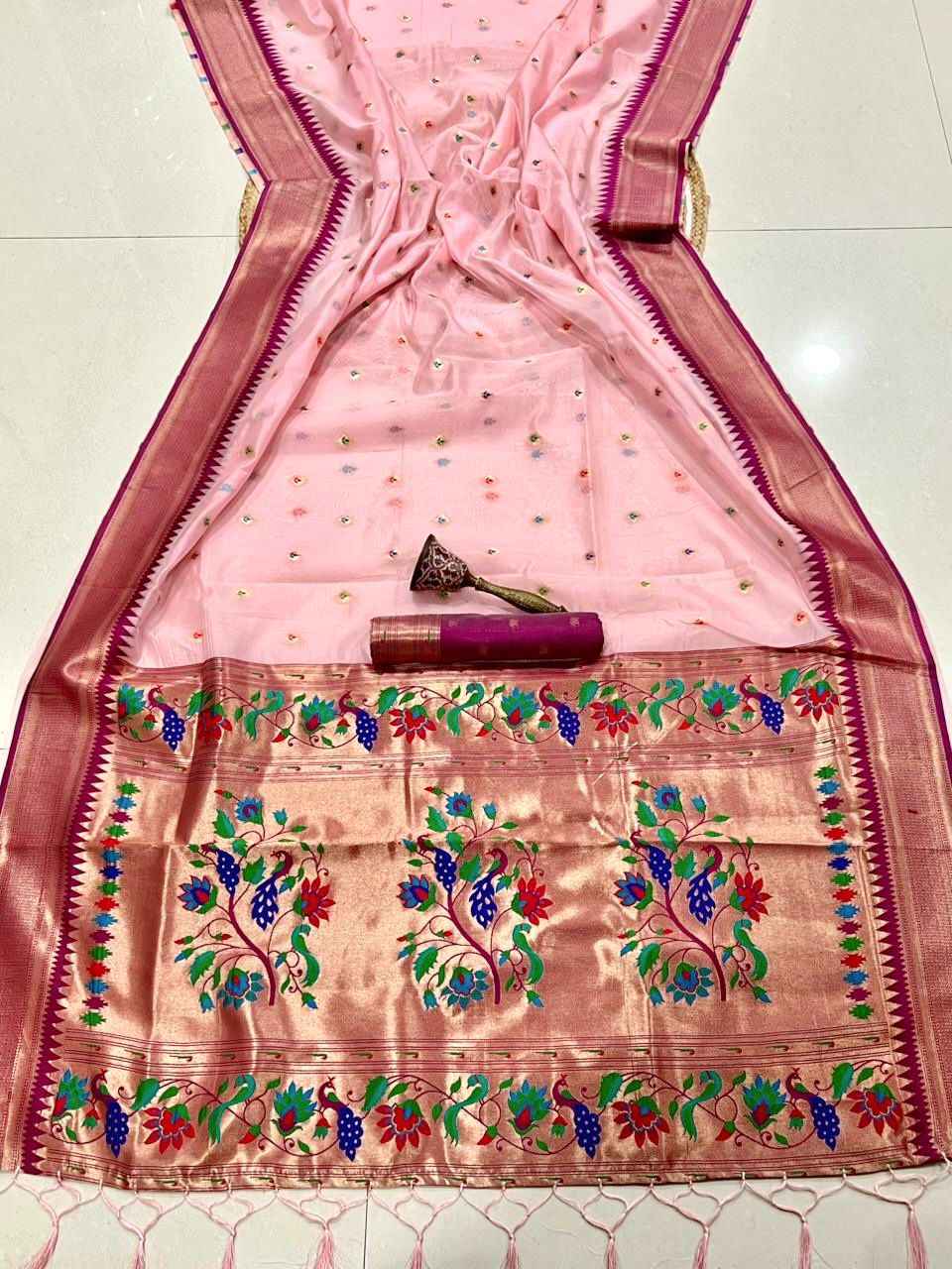  PURE SOFT ORGANZA BAMBOO SILK ZARI WEAVING PAITHANI SAREE 