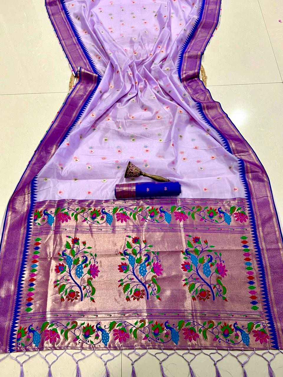  PURE SOFT ORGANZA BAMBOO SILK ZARI WEAVING PAITHANI SAREE 