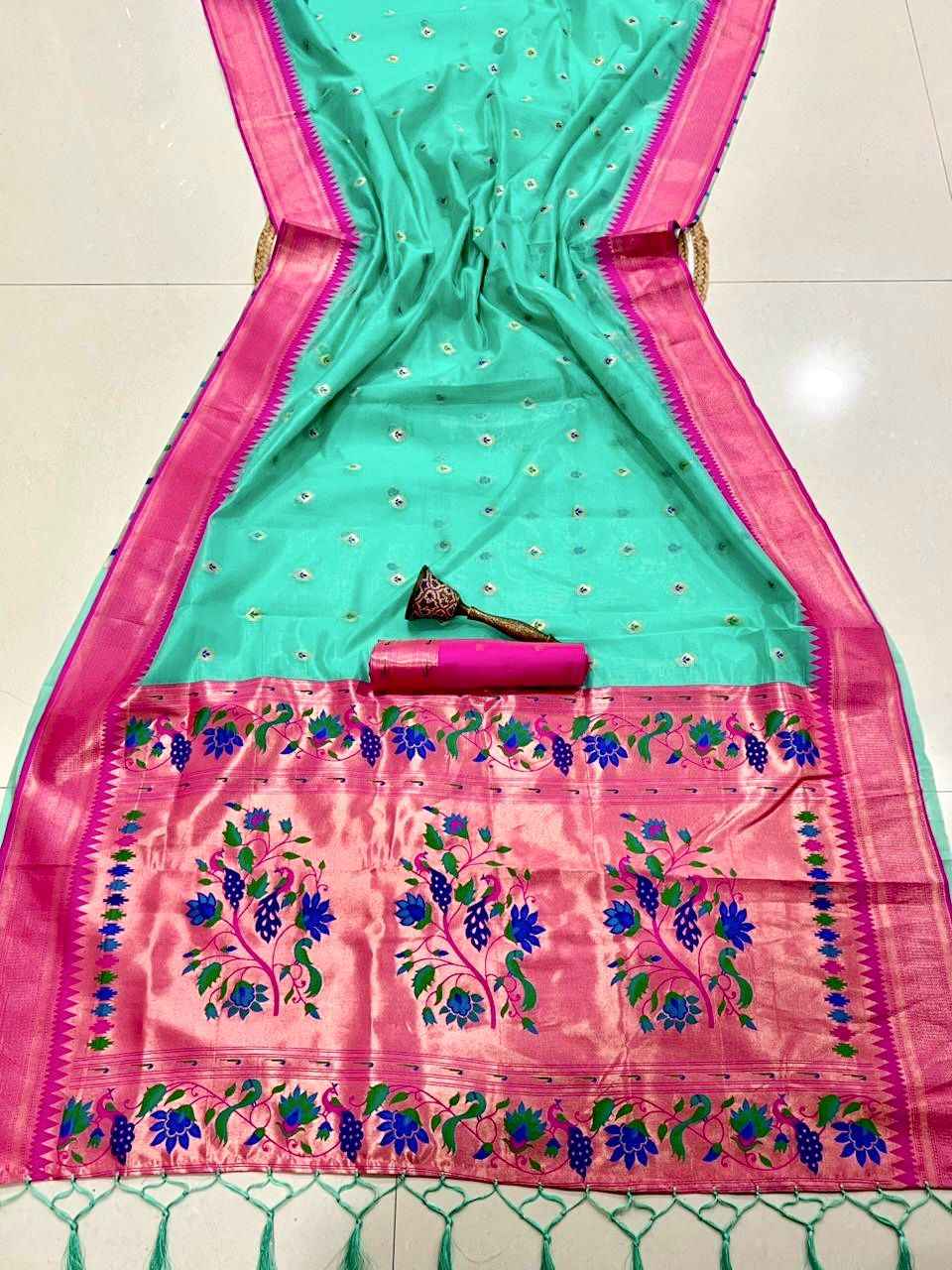  PURE SOFT ORGANZA BAMBOO SILK ZARI WEAVING PAITHANI SAREE 