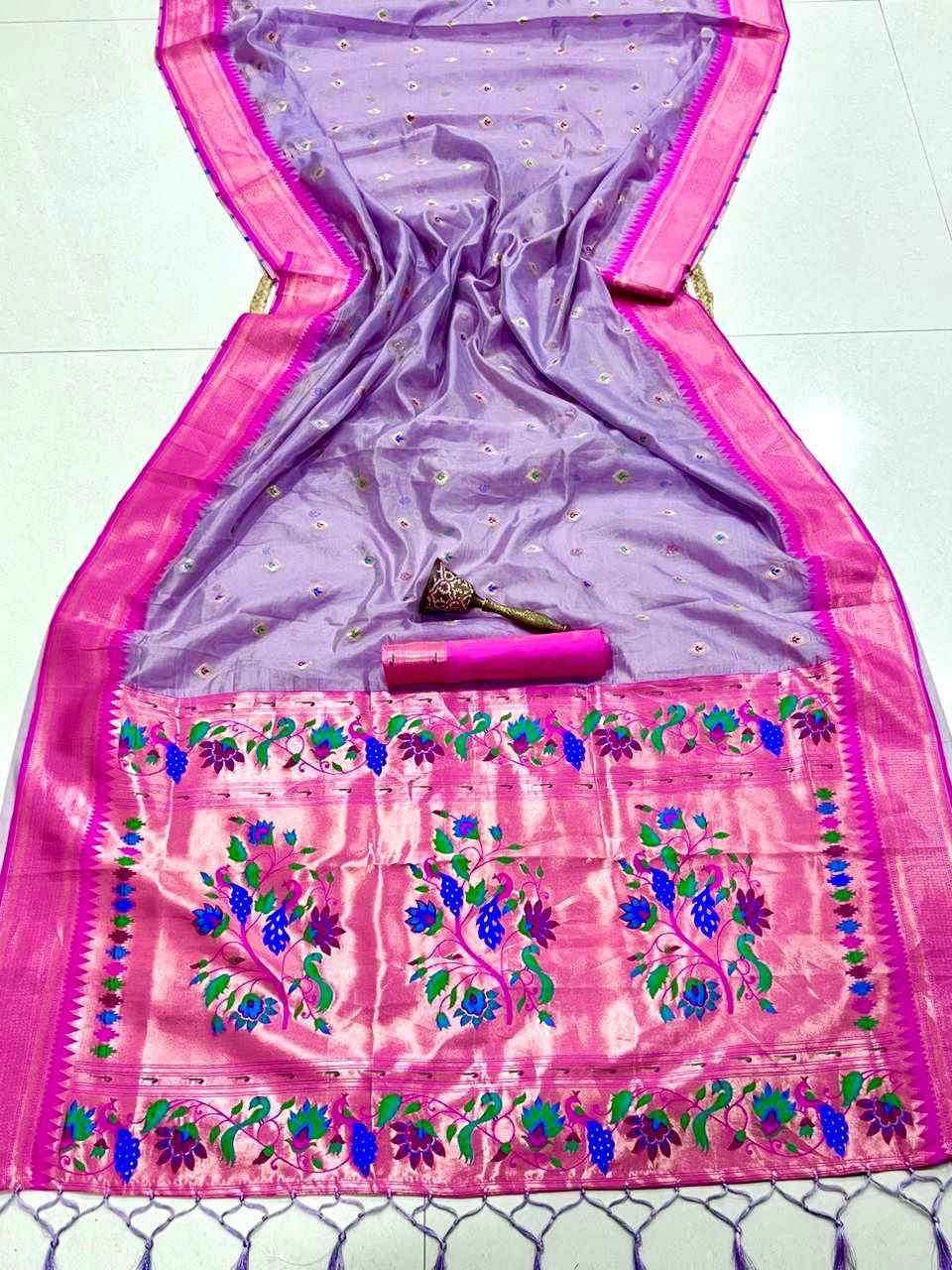  PURE SOFT ORGANZA BAMBOO SILK ZARI WEAVING PAITHANI SAREE 