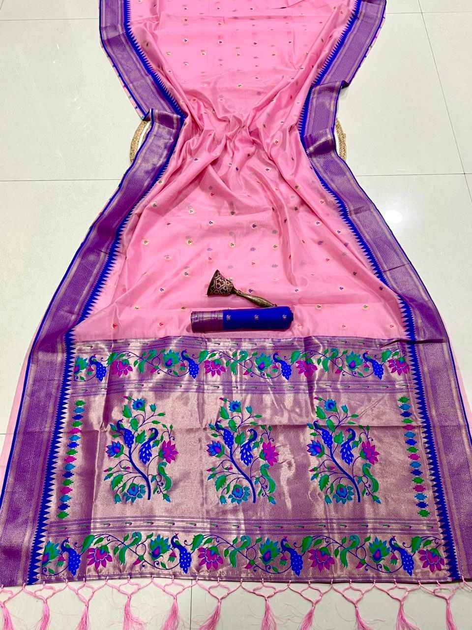  PURE SOFT ORGANZA BAMBOO SILK ZARI WEAVING PAITHANI SAREE 