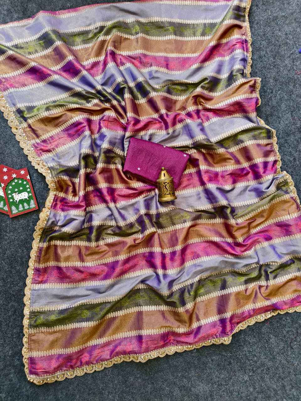 PURE SOFT SILK RAINBOW ZARI WEAVING HANDWORK SAREE 