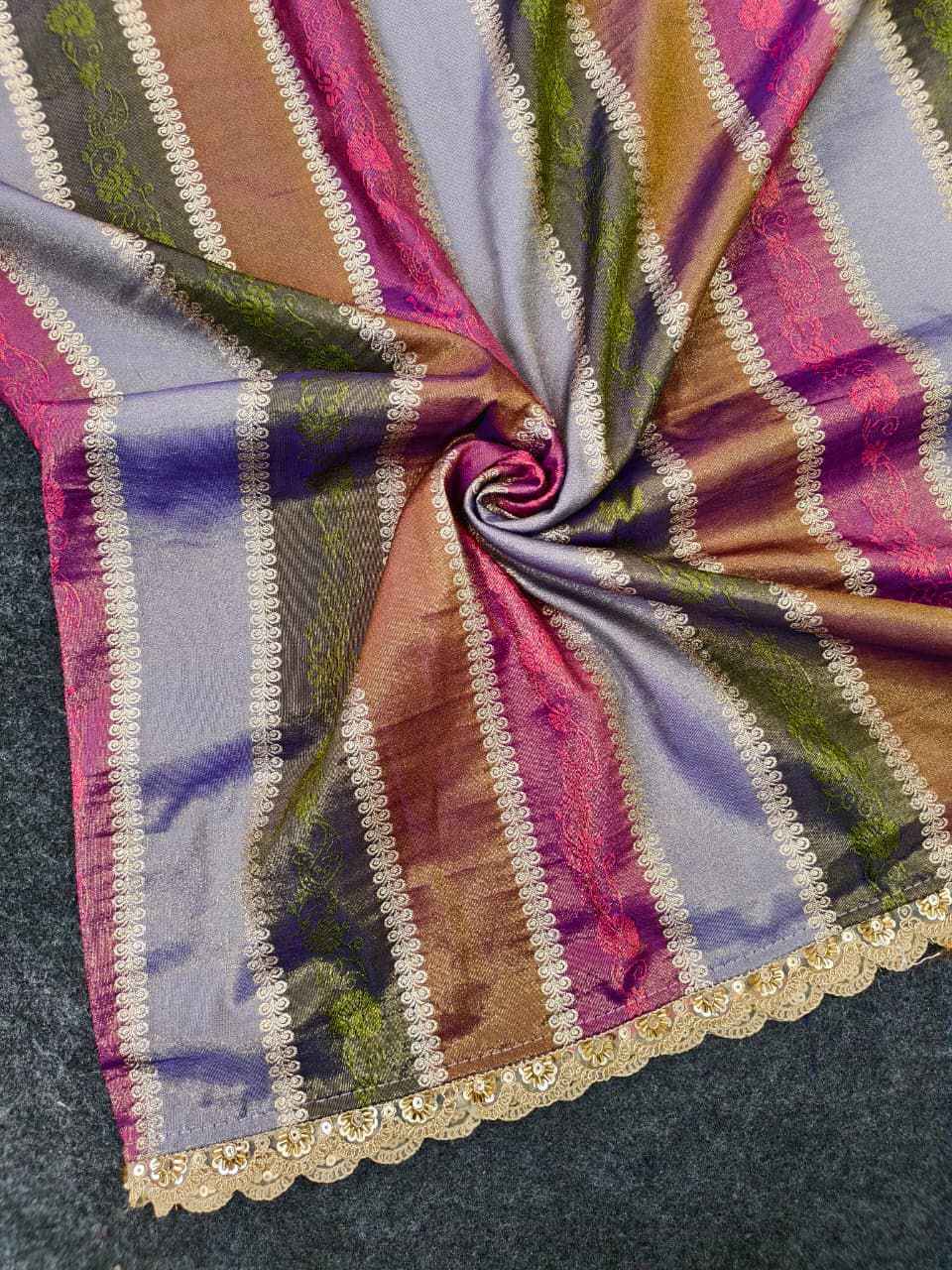 PURE SOFT SILK RAINBOW ZARI WEAVING HANDWORK SAREE 