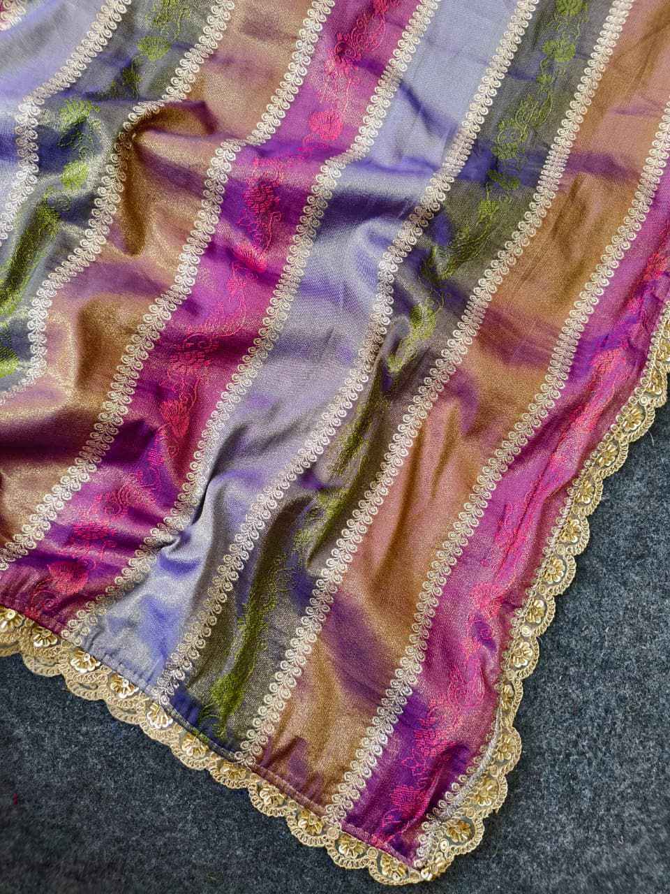 PURE SOFT SILK RAINBOW ZARI WEAVING HANDWORK SAREE 