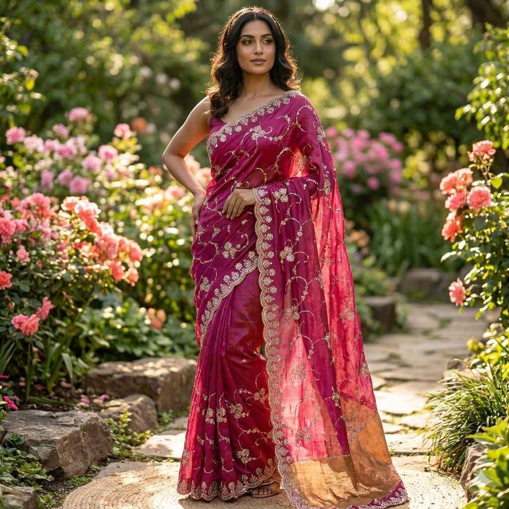 PURE SPACE SILK SEQUENCE AND CUTDANA DELICATE HANDWORK SAREE
