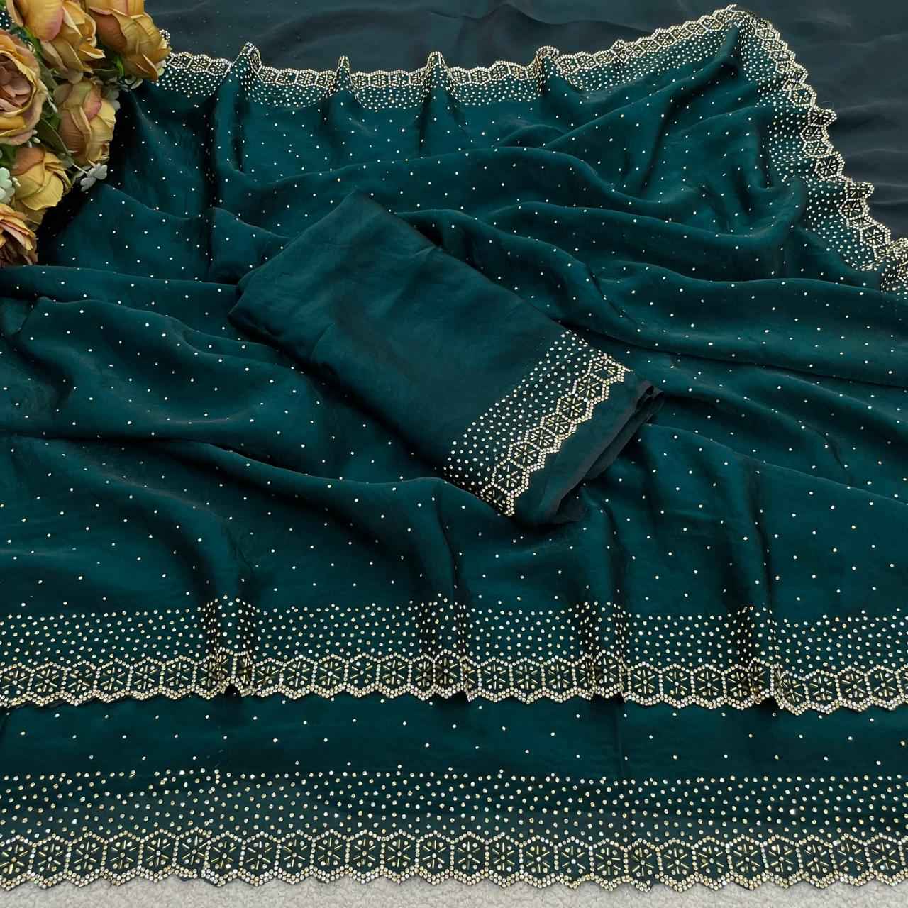 PURE SPACE SILK JARKHAN DAIMOND WORK SAREE 