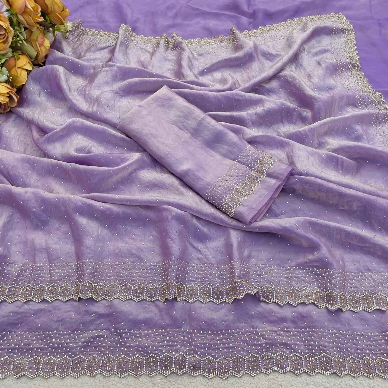 PURE SPACE SILK JARKHAN DAIMOND WORK SAREE 