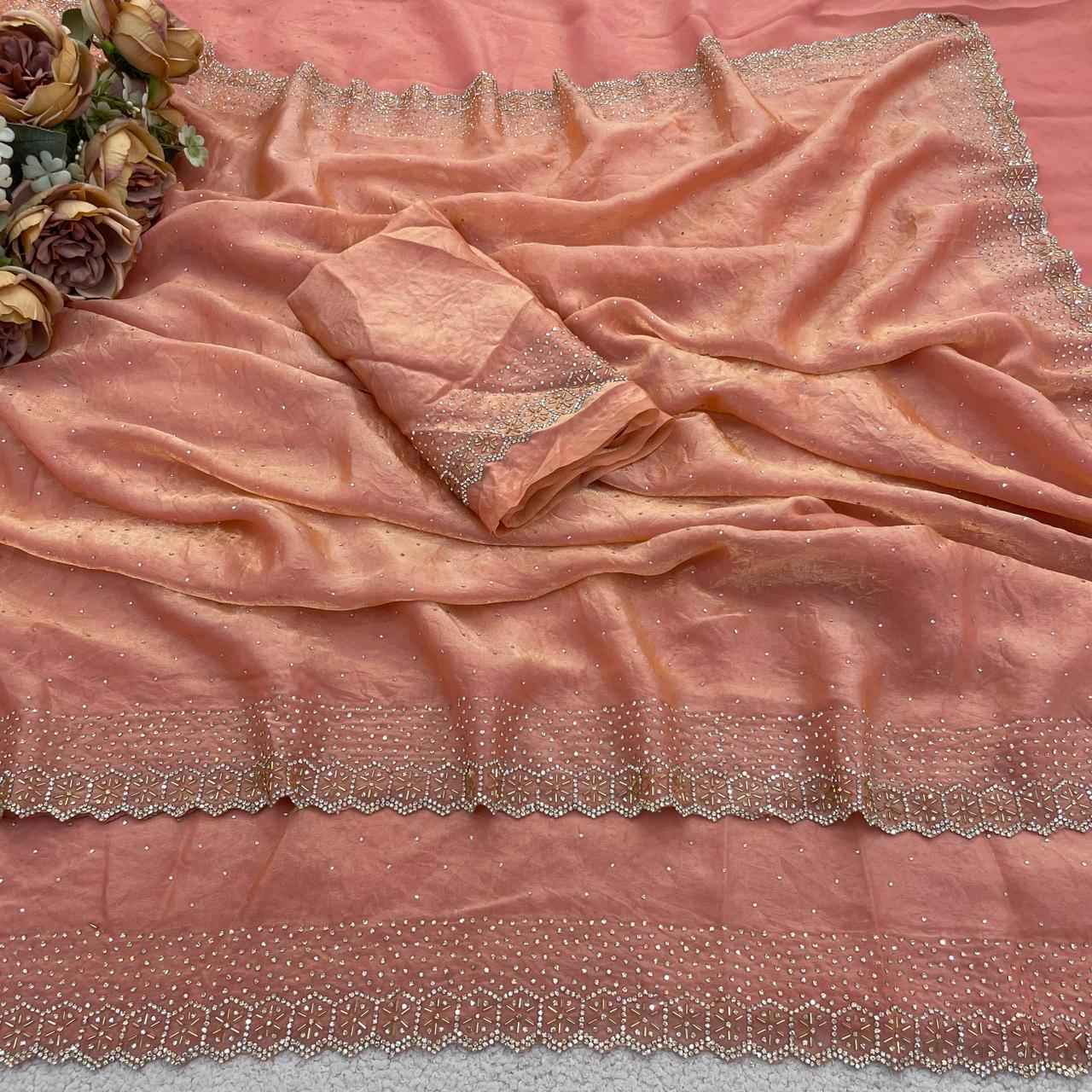 PURE SPACE SILK JARKHAN DAIMOND WORK SAREE 