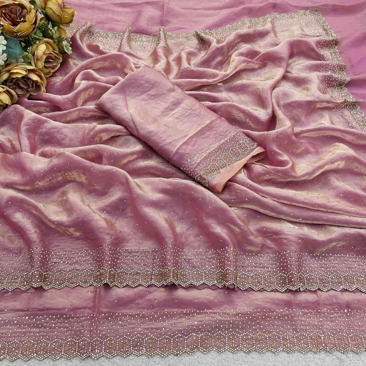 PURE SPACE SILK JARKHAN DAIMOND WORK SAREE 