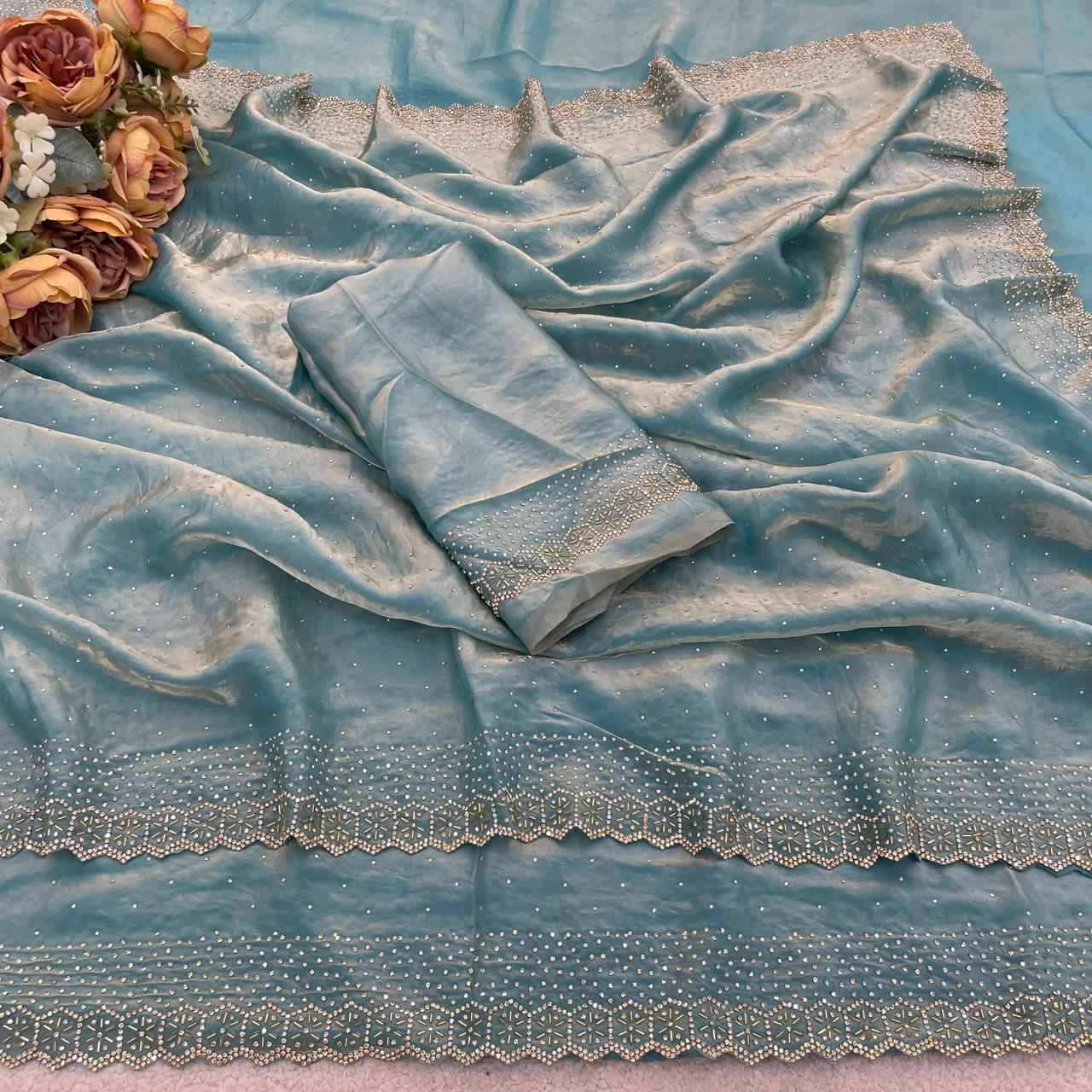PURE SPACE SILK JARKHAN DAIMOND WORK SAREE 