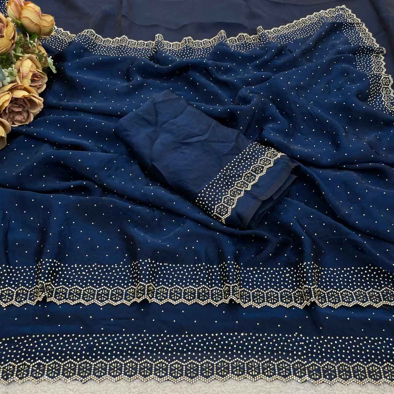 PURE SPACE SILK JARKHAN DAIMOND WORK SAREE 