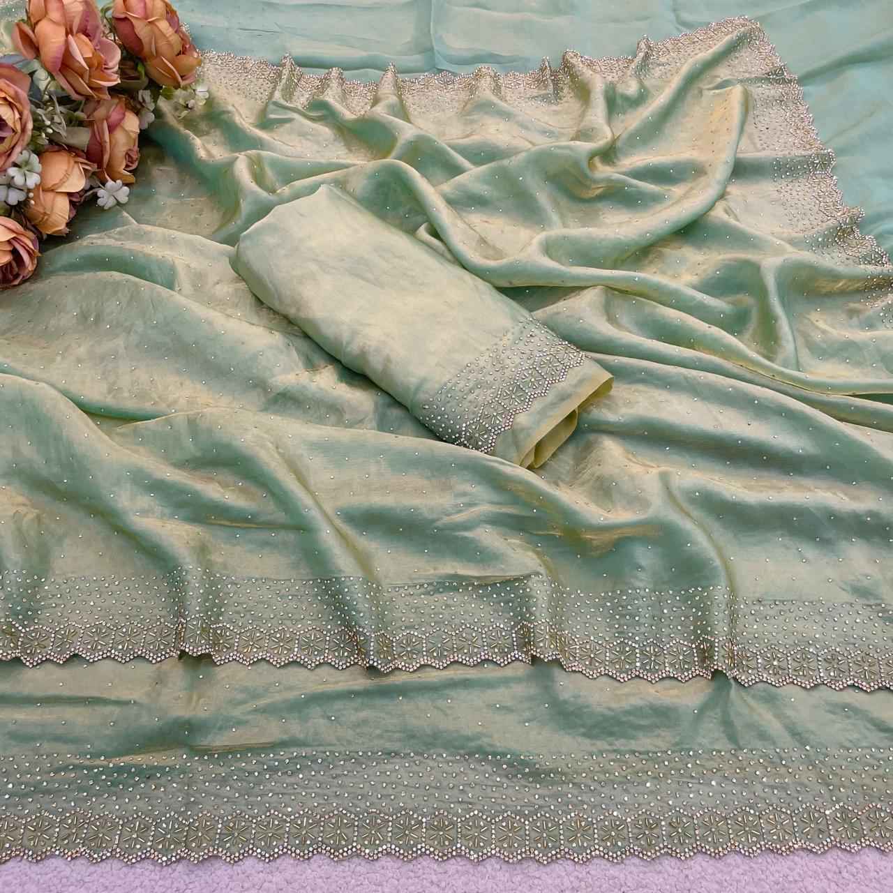 PURE SPACE SILK JARKHAN DAIMOND WORK SAREE 