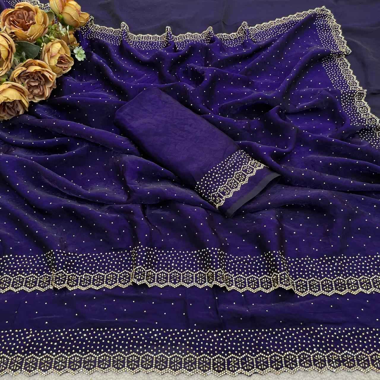 PURE SPACE SILK JARKHAN DAIMOND WORK SAREE 
