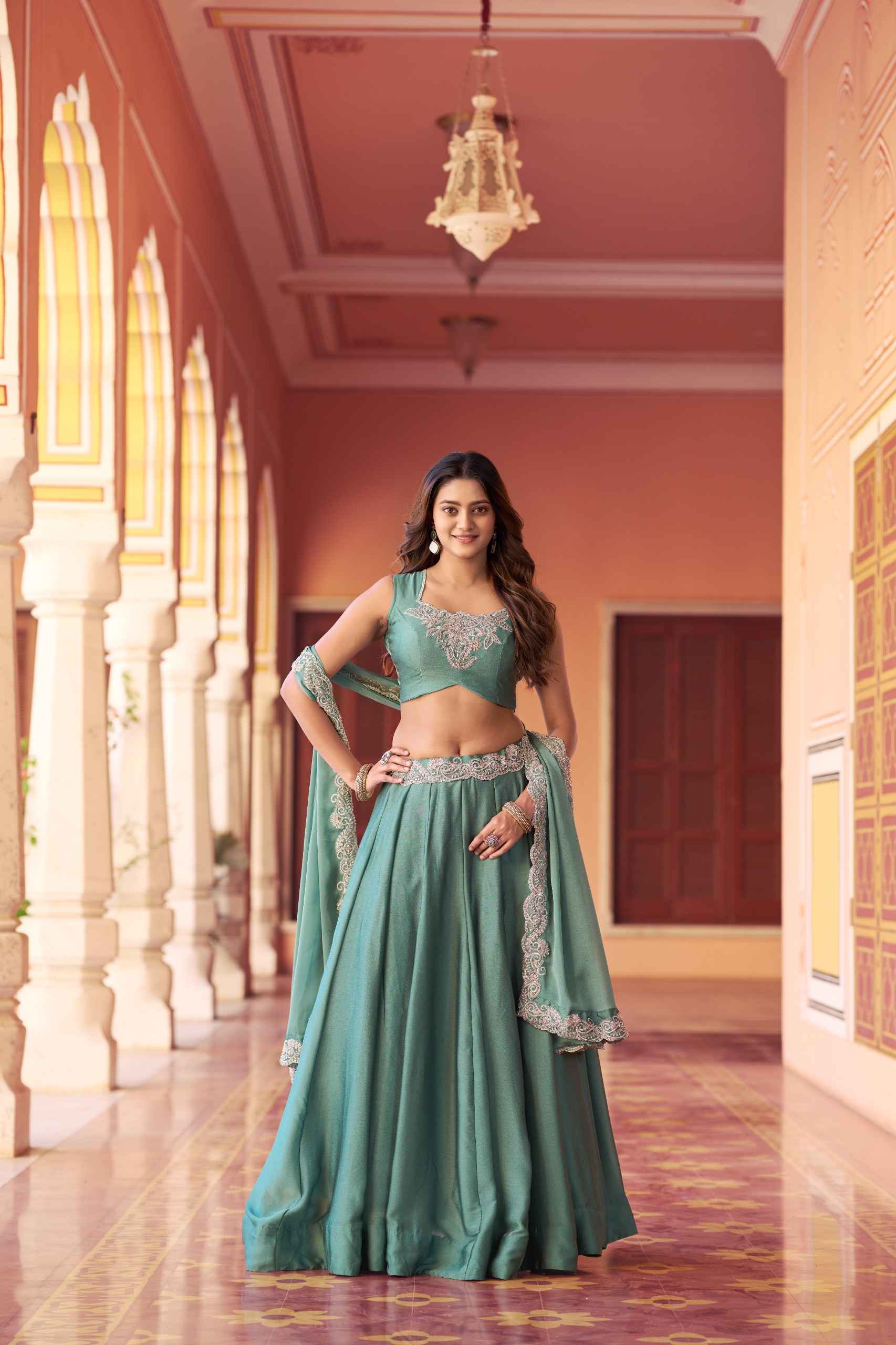 RANGOLI SILK TUBE BEADS WITH SEQUENCE THREAD EMBROIDERY WORK LEHENGA CHOLI