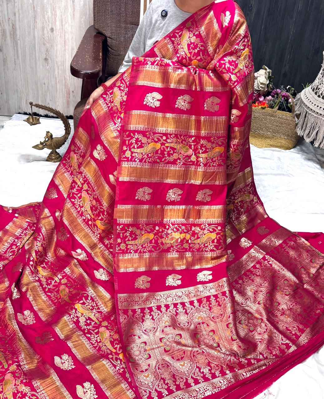 CREPE KHADI COTTAN SILK MEENKARI JARI WOOVEN SAREE 