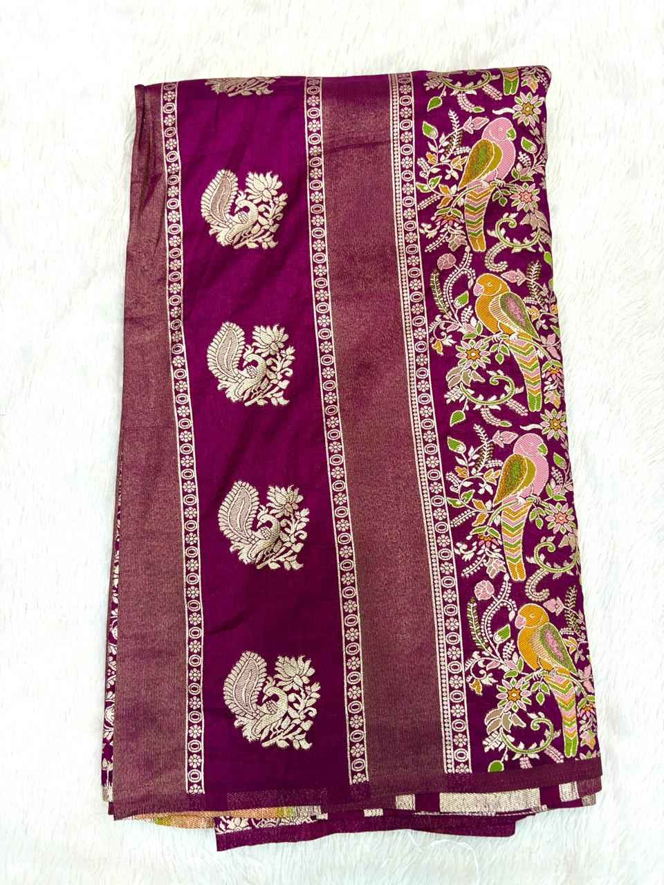 CREPE KHADI COTTAN SILK MEENKARI JARI WOOVEN SAREE 