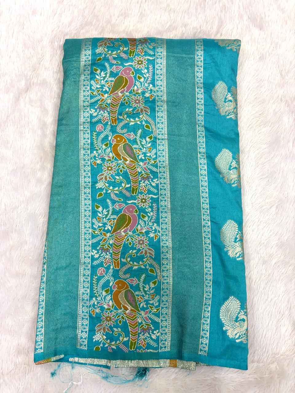 CREPE KHADI COTTAN SILK MEENKARI JARI WOOVEN SAREE 