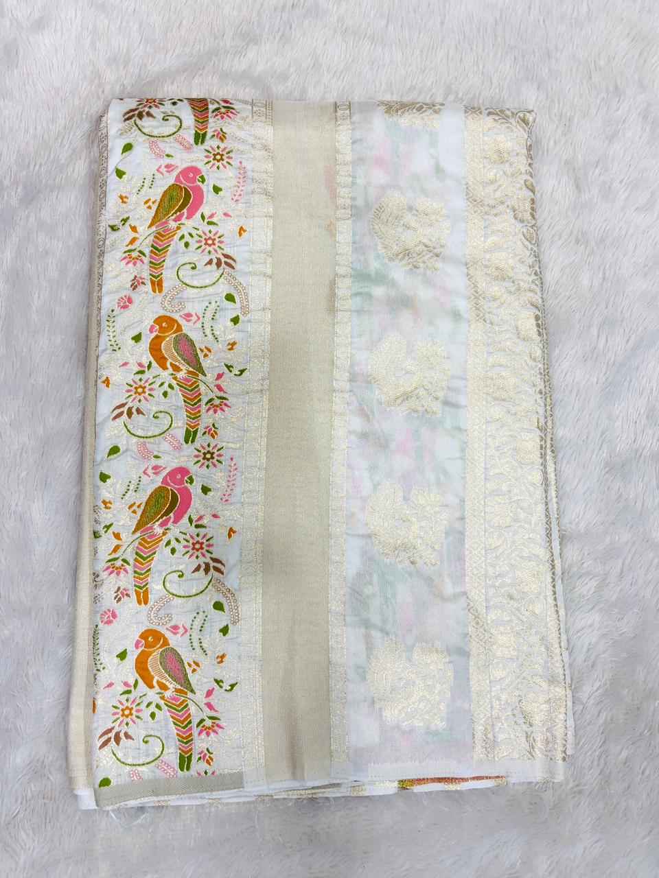 CREPE KHADI COTTAN SILK MEENKARI JARI WOOVEN SAREE 