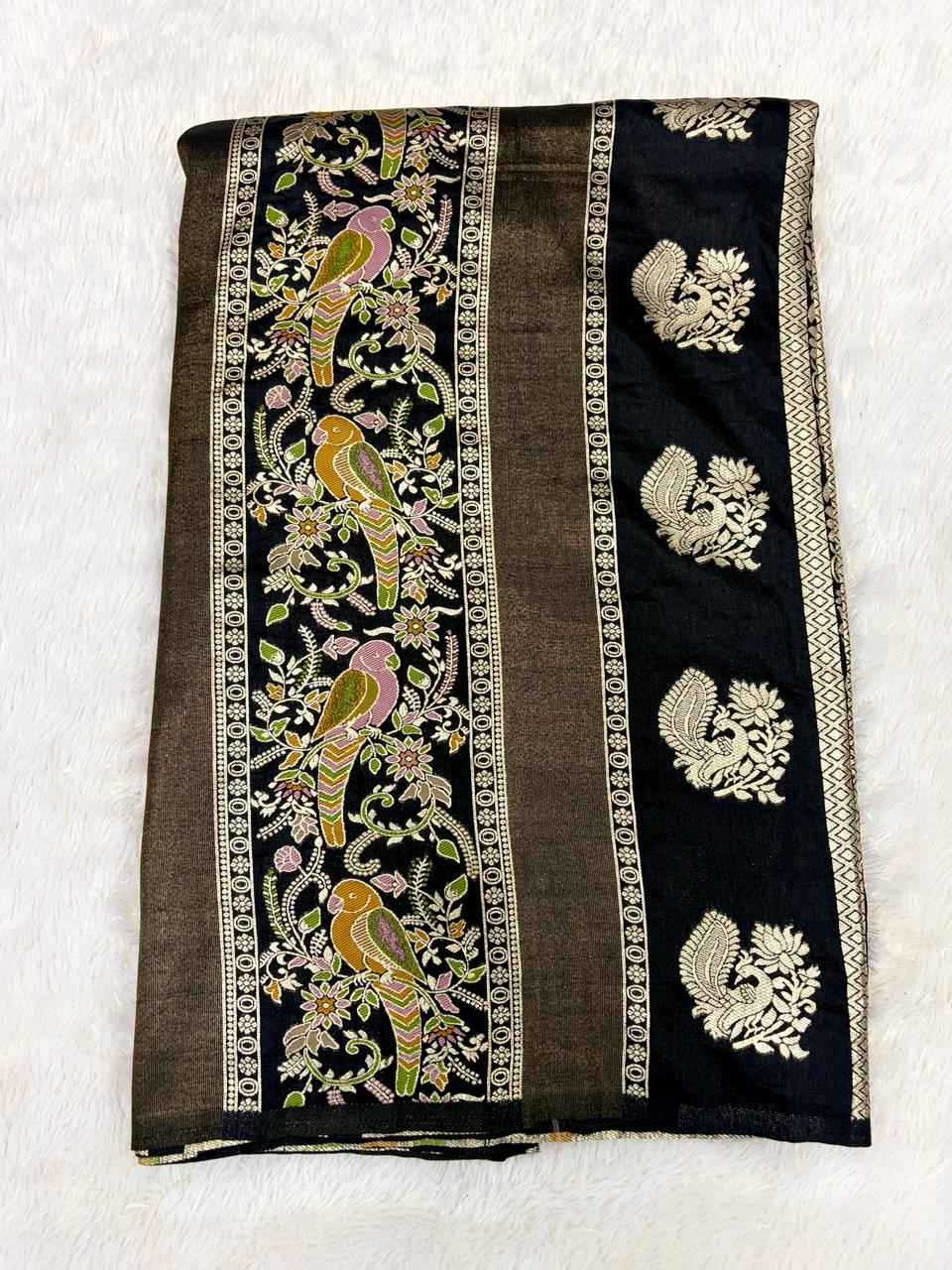 CREPE KHADI COTTAN SILK MEENKARI JARI WOOVEN SAREE 